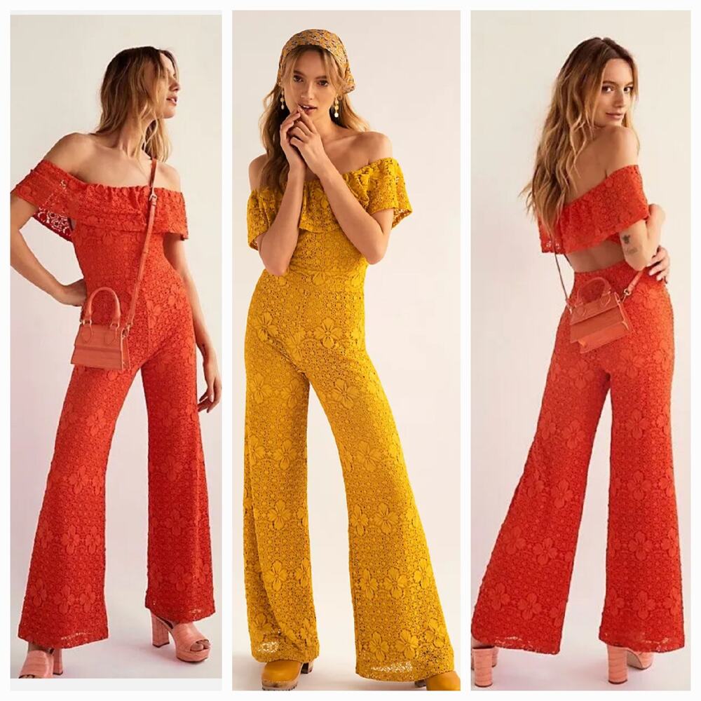 New Free People NIGHTCAP Sunflower Positano Jumpsuit $495 X-SMALL Mustard - Picture 2 of 6